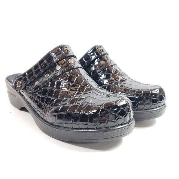 Ingaro Womens Size 8.5 Black Croc-Embossed Slip-On Clog Faux Leather - Picture 1 of 9